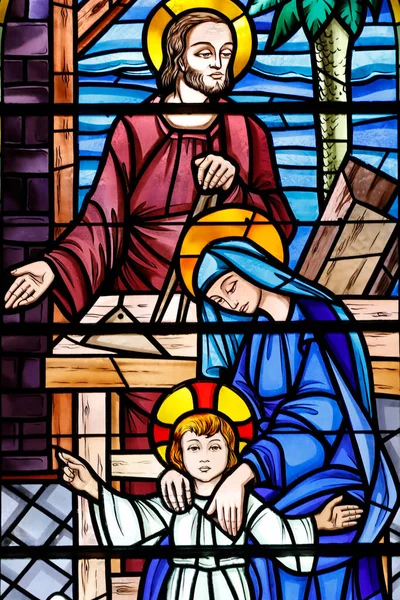Sint Maurice Kerk Glas Lood Heilige Familie Joseph Timmerman Thones — Stockfoto