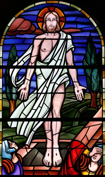 Igreja Saint Maurice Vidro Manchado Ressurreição Jesus Thones França — Fotografia de Stock