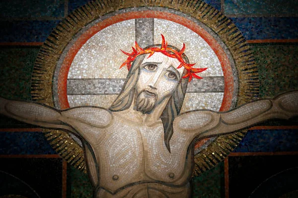 Basilique Visitation Crucifixión Cristo Mosaico Por Antoine Molkenboer Annecy Francia — Foto de Stock