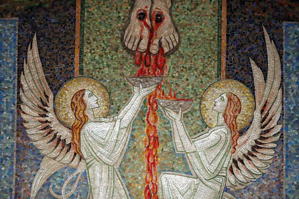 Basilique Vierailu Antoine Molkenboerin Kristuksen Mosaiikin Ristiinnaulitseminen Olen Annecy Ranska — kuvapankkivalokuva