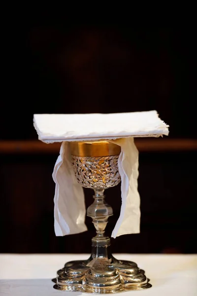 Catholic Church Eucharistic Table Chalice Sallanches France — Stock Photo, Image