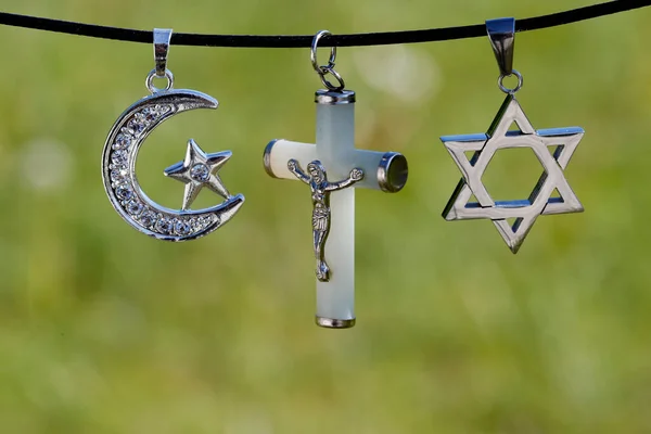 宗教的シンボル キリスト教 イスラム教 ユダヤ教3一神教 宗教間対話 フランス — ストック写真