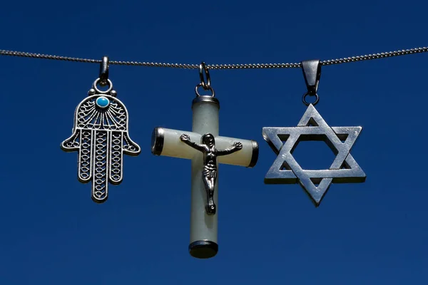 Simboli Religiosi Cristianesimo Islam Ebraismo Religioni Monoteiste Dialogo Interreligioso — Foto Stock