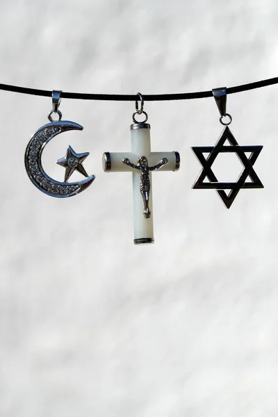 宗教的シンボル キリスト教 イスラム教 ユダヤ教3一神教 宗教間対話 — ストック写真