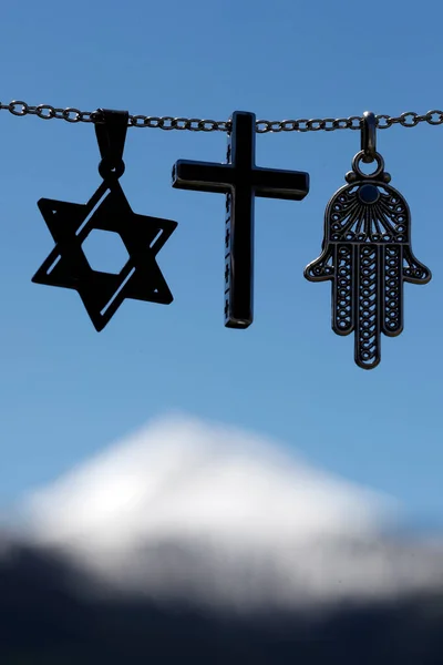 Simboli Religiosi Cristianesimo Islam Ebraismo Religioni Monoteiste Dialogo Interreligioso — Foto Stock