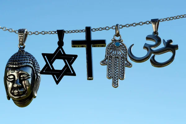 Náboženské Symboly Křesťanství Islám Judaismus Buddhismus Hinduismus Dialog Mezi Náboženstvími — Stock fotografie