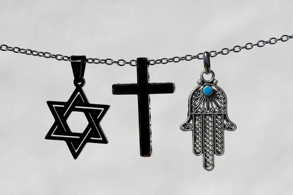 Náboženské Symboly Křesťanství Islám Judaismus Monoteistická Náboženství Dialog Mezi Náboženstvími — Stock fotografie