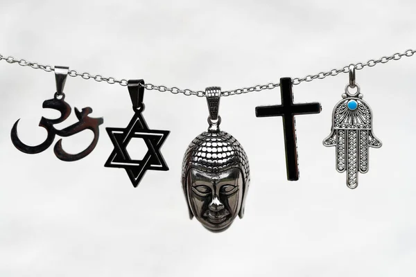 Náboženské Symboly Křesťanství Islám Judaismus Buddhismus Hinduismus Dialog Mezi Náboženstvími — Stock fotografie