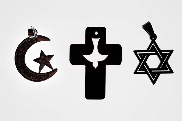 Symbole Religijne Chrześcijaństwo Islam Judaizm Religie Monoteistyczne Dialog Międzywyznaniowy Francja — Zdjęcie stockowe