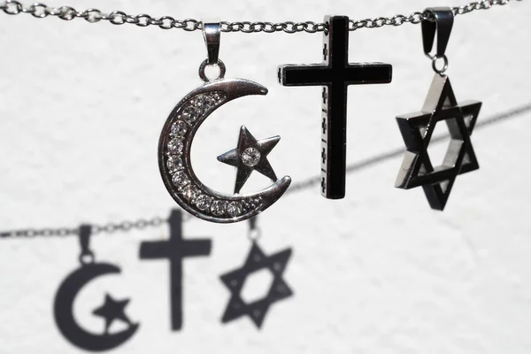 Religiösa Symboler Kristendom Islam Judendom Monoteistiska Religioner Dialog Mellan Troende — Stockfoto