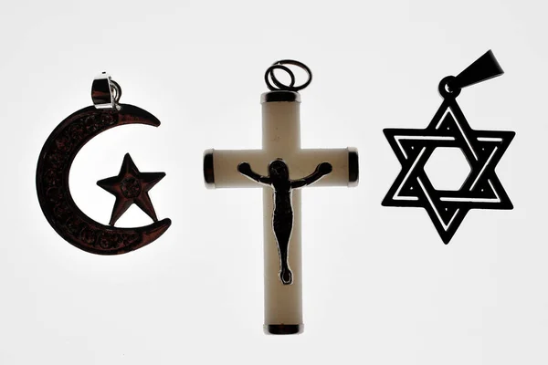 Símbolos Religiosos Cristianismo Islam Judaísmo Religiones Monoteístas Diálogo Interreligioso Francia —  Fotos de Stock
