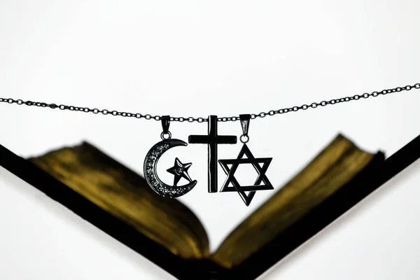 Símbolos Religiosos Cristianismo Islam Judaísmo Religiones Monoteístas Diálogo Interreligioso —  Fotos de Stock