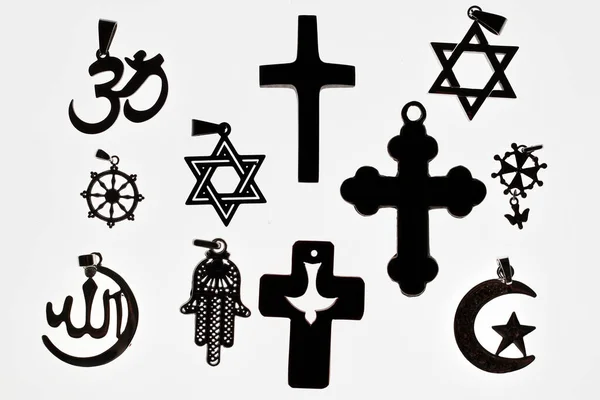 Náboženské Symboly Křesťanství Islám Judaismus Buddhismus Hinduismus Dialog Mezi Vírami — Stock fotografie