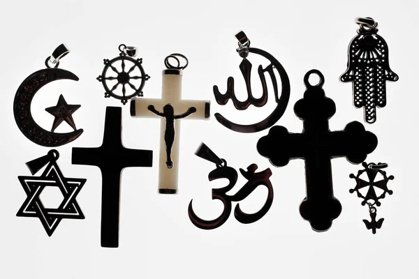 宗教符号 基督教 伊斯兰教 犹太教 佛教和印度教 宗教间对话 — 图库照片
