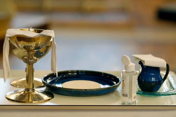 Coronavirusepidemie Covid Viering Van Zondagsmis Eucharistieviering Annecy Frankrijk — Stockfoto