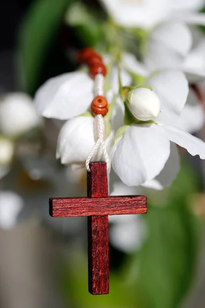 Křesťanský Kříž Bílými Náboženský Symbol — Stock fotografie