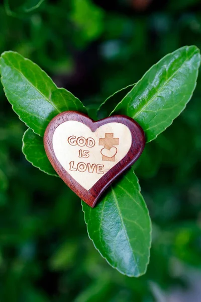 Heart God Love Green Leaves Religious Symbol — Stock Photo, Image