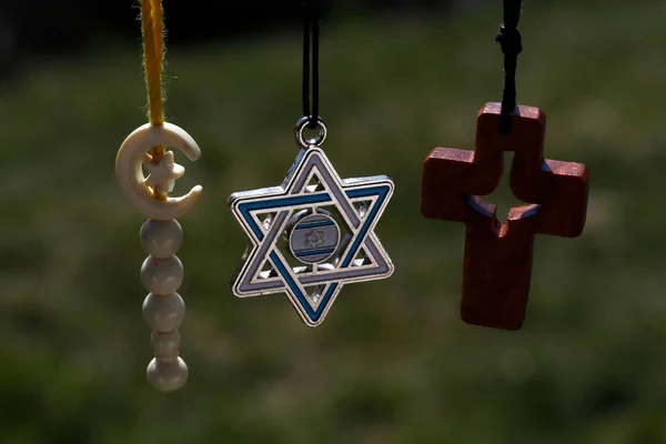 Hristiyanlık Slam Musevilik Tek Tanrılı Din Yahudi Yıldızı Haç Hilal — Stok fotoğraf
