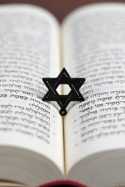 토라에 나오는 유대인 스타나 데이비드의 종교적 상징물 — 스톡 사진