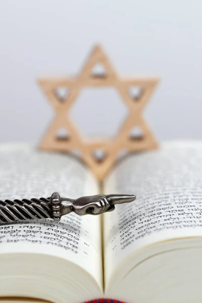 Ponteiro Ritual Judeu Yad Prateado Uma Estrela Estrela Judaica David — Fotografia de Stock