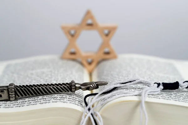 Gümüş Bir Yad Yahudi Ritüel Işaretçisi Bir Yahudi Yıldızı Veya — Stok fotoğraf