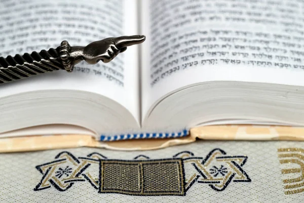 Puntero Ritual Judío Yad Plateado Una Torá Símbolo Religioso — Foto de Stock