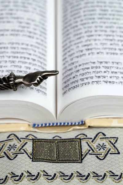 Pointeur Rituel Juif Yad Argenté Sur Une Torah Symbole Religieux — Photo