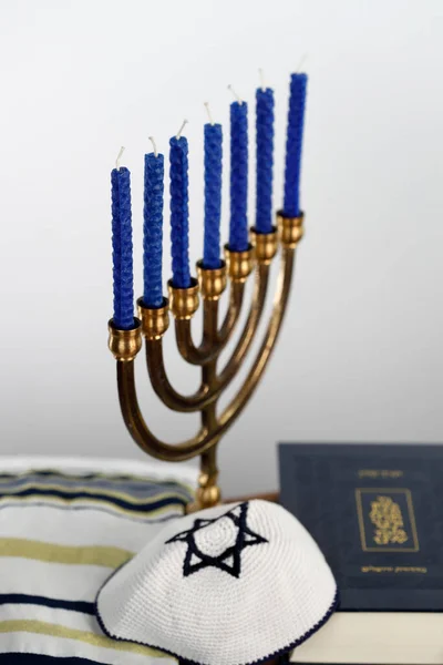 Menorah Tallit Kippah Torah Símbolos Judeus — Fotografia de Stock