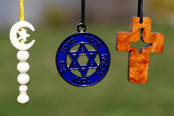 Křesťanství Islám Judaismus Monoteistická Náboženství Židovská Hvězda Davisu Islámský Kříž — Stock fotografie