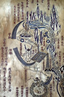 Khanh Van Nam Vien Taoist tapınağı. Taoist solunum ve nefes alma egzersizleri için talimatlar içeren taş levha. Ho Chi Minh Şehri. Vietnam. 
