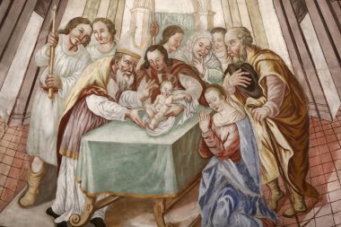 Notre Dame de l 'Assomption de Cordon Kilisesi. Fresk. İsa 'nın Sünneti. Fransa. Fransa.