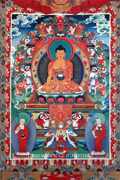 Buddhistická Thangka Lord Buddha Jeho Družina Svatý Gervais Francie — Stock fotografie