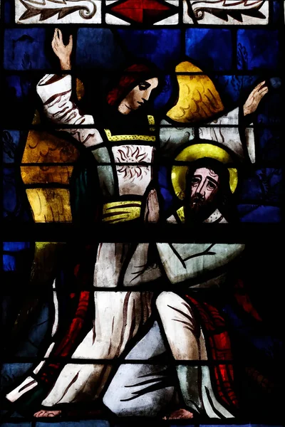 Romainmotier修道院教会 ステンドグラスの窓 イエスは最後の晩餐の後 ゲッセマネの園で祈りました スイス — ストック写真