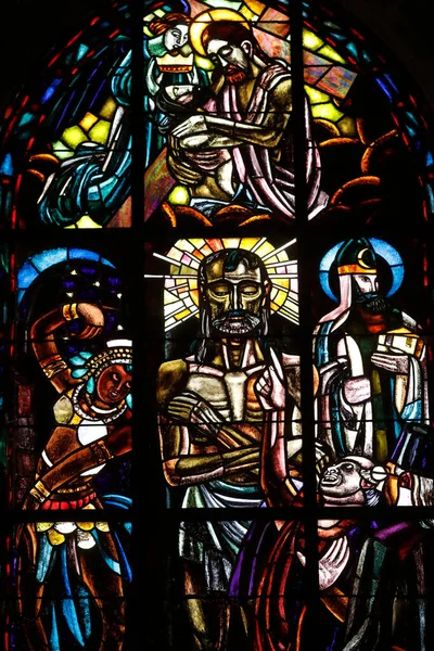 Katedralen Notre Dame Lausanne Fönster Målat Glas Kristus Som Sorgens — Stockfoto