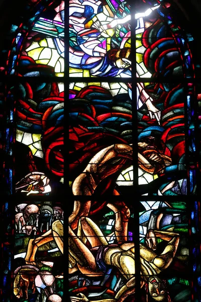 Catedral Notre Dame Lausana Vidriera Caín Abel Suiza — Foto de Stock