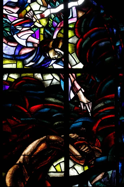 Kathedrale Notre Dame Von Lausanne Bleiglasfenster Kain Und Abel Schweiz — Stockfoto
