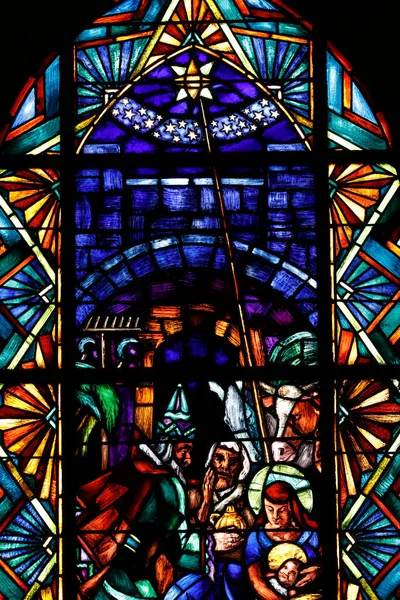 Catedral Notre Dame Lausanne Vidro Manchado Natividade Adoração Menino Jesus — Fotografia de Stock