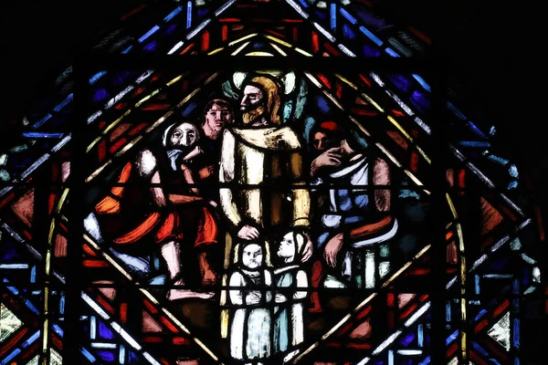 ローザンヌのノートルダム大聖堂 ステンドグラスの窓 チャールズ クレメントによるイエス スイス — ストック写真