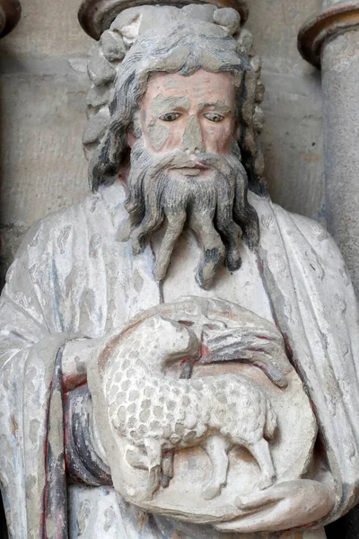 Malowany Portal Święty Jan Chrzciciel Katedra Notre Dame Lozannie Szwajcaria — Zdjęcie stockowe