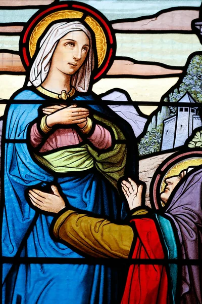 Igreja Notre Dame Des Graces Vidro Manchado Virgem Maria — Fotografia de Stock