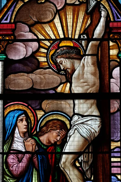 Iglesia Notre Dame Des Graces Vidriera Crucifixión — Foto de Stock