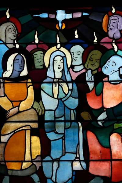 Церковь Святой Терезы Окно Витраже Сошествие Святого Духа Апостолов Деву — стоковое фото