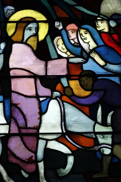 Chiesa Santa Teresa Finestra Vetro Colorato Ingresso Cristo Gerusalemme Domenica — Foto Stock