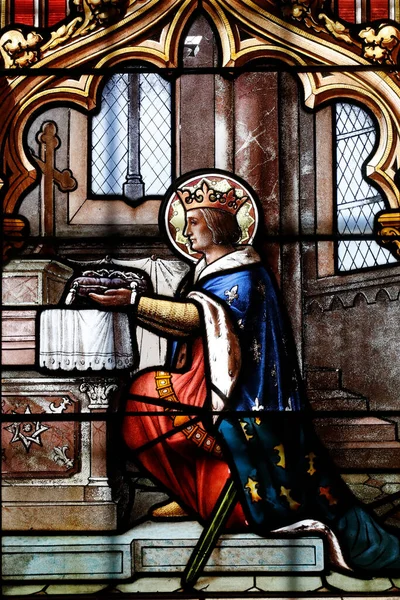 Szent Tamás Cantorbery Templomból Foltos Üvegablak Szent Lajos Király Töviskorona — Stock Fotó