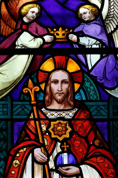 Witraże Koronacja Jezusa Chrystusa Layau Francja — Zdjęcie stockowe