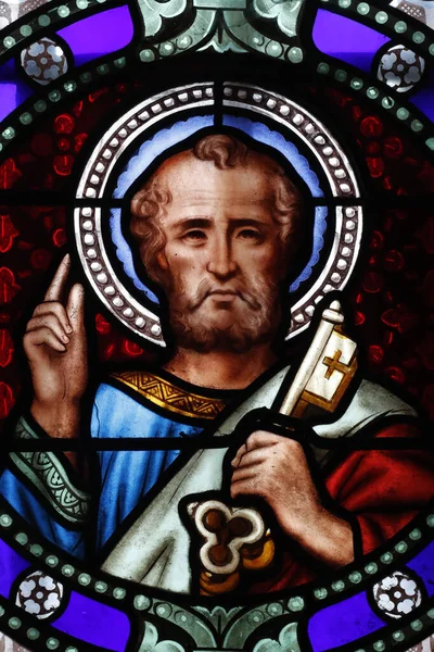 Svatý Petr Apoštol Skleněné Okno Layau Francie — Stock fotografie