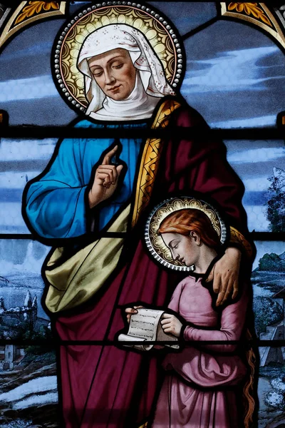 Szent Cirill Szent Júlia Templom Foltos Üvegablak Szent Anna Maryvel — Stock Fotó