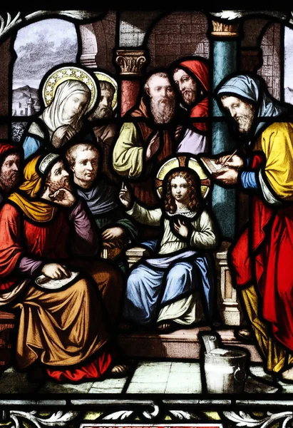 科德利埃教堂缝隙玻璃窗 耶稣和信仰的医生 索尼埃上校 — 图库照片