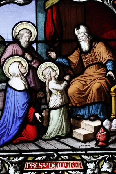 Kościół Cordeliers Witraże Anna Joachim Maryją Jako Dzieckiem Mary Świątyni — Zdjęcie stockowe