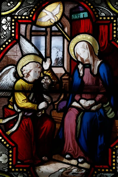 Kościół Cordeliers Witraże Zwiastowanie Jest Zapowiedź Anioła Gabriela Maryi Dziewicy — Zdjęcie stockowe